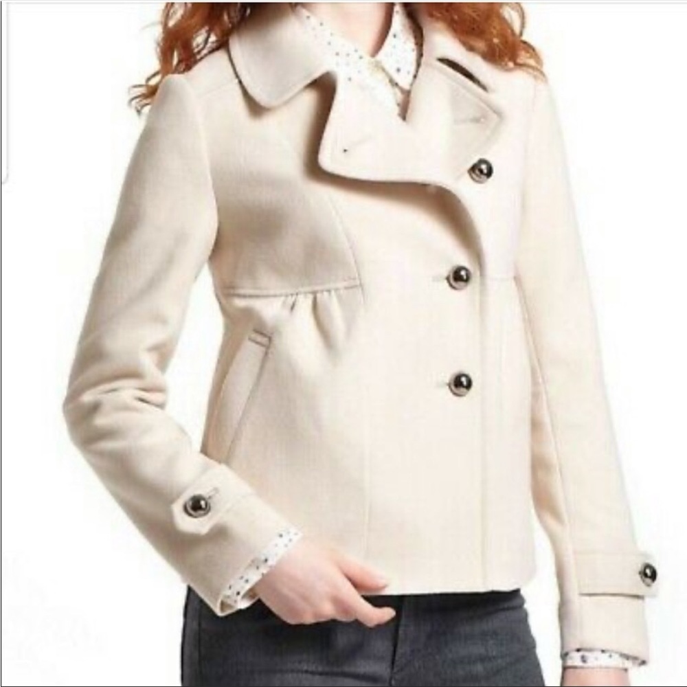 Anthropologie Leifnotes Ivory Cropped Peacoat